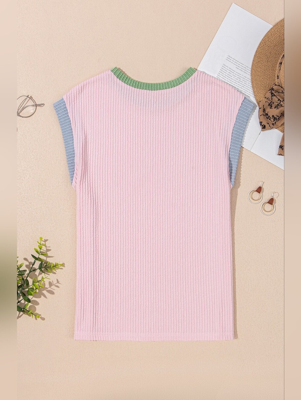 Pink Sleeveless Ribbed Tank with Sequin American Flag - Picture 7 of 10